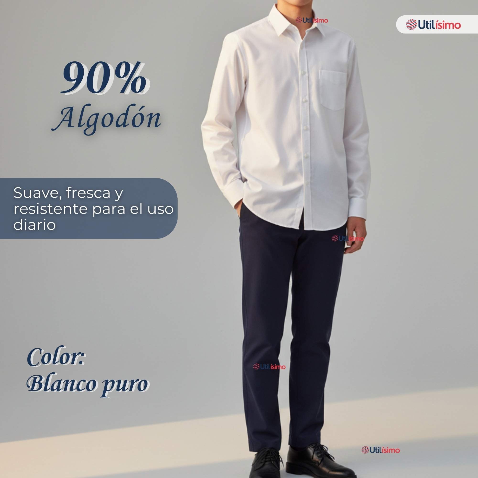 PACK 3 CAMISAS ESCOLARES BLANCA MANGA LARGA COLEGIO PARA NIÑOS Y JUVENIL - 6