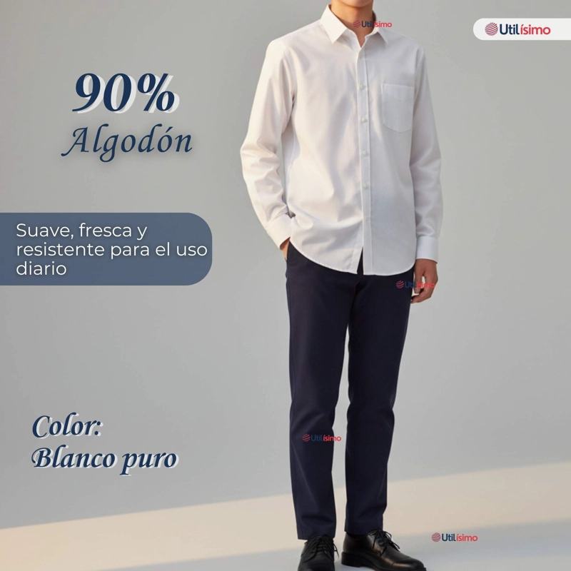 PACK 3 CAMISAS ESCOLARES BLANCA MANGA LARGA COLEGIO PARA NIÑOS Y JUVENIL - 6