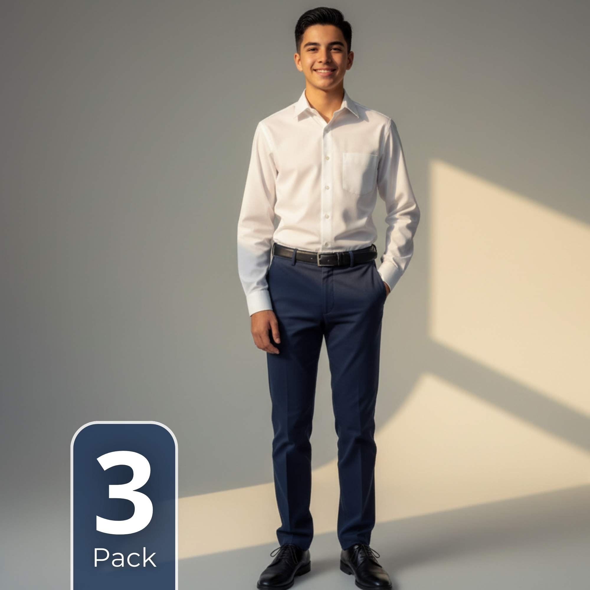 PACK 3 CAMISAS ESCOLARES BLANCA MANGA LARGA COLEGIO PARA NIÑOS Y JUVENIL - 1