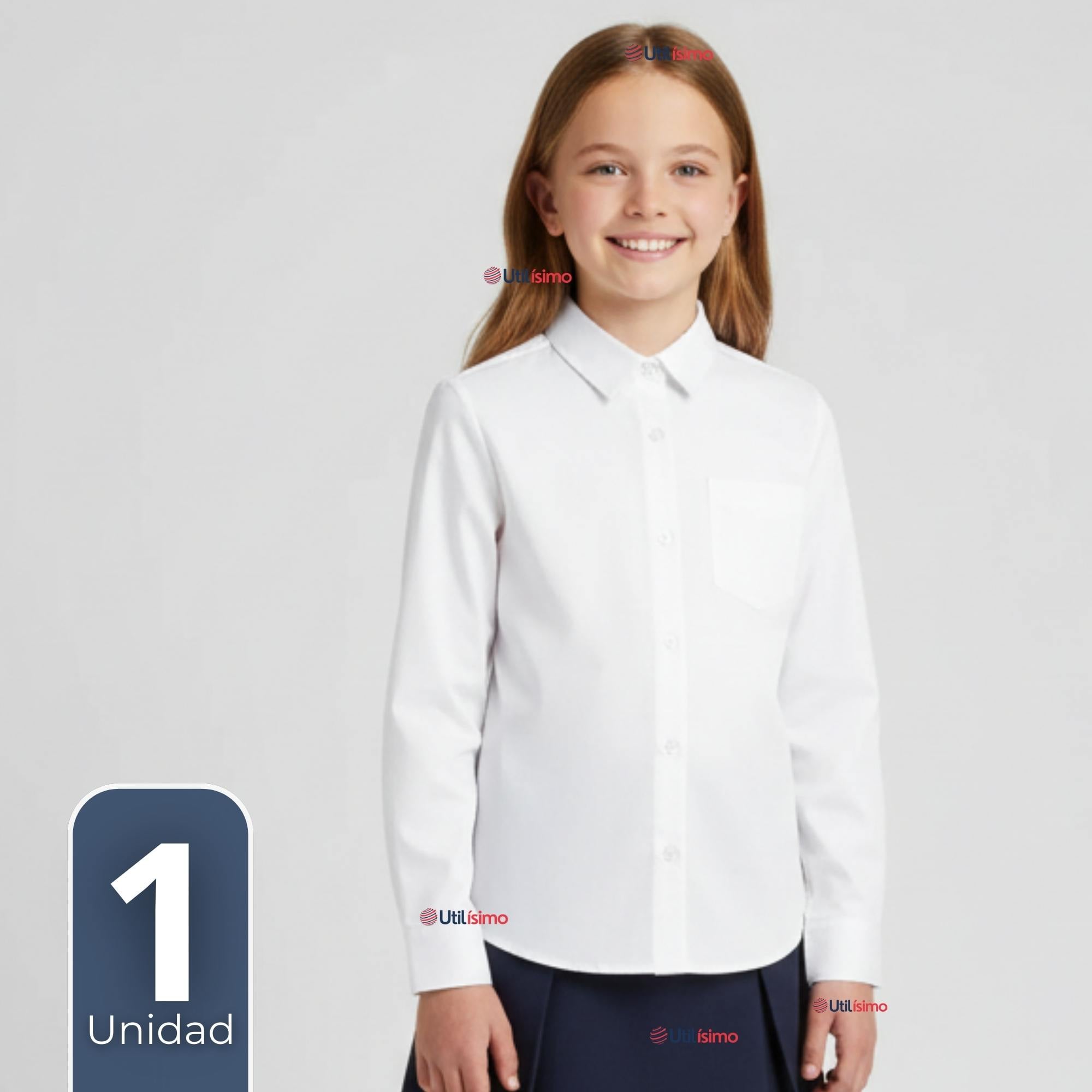 BLUSA ESCOLAR CAMISA BLANCA MANGA LARGA COLEGIO PARA NIÑAS Y JUVENIL - 1