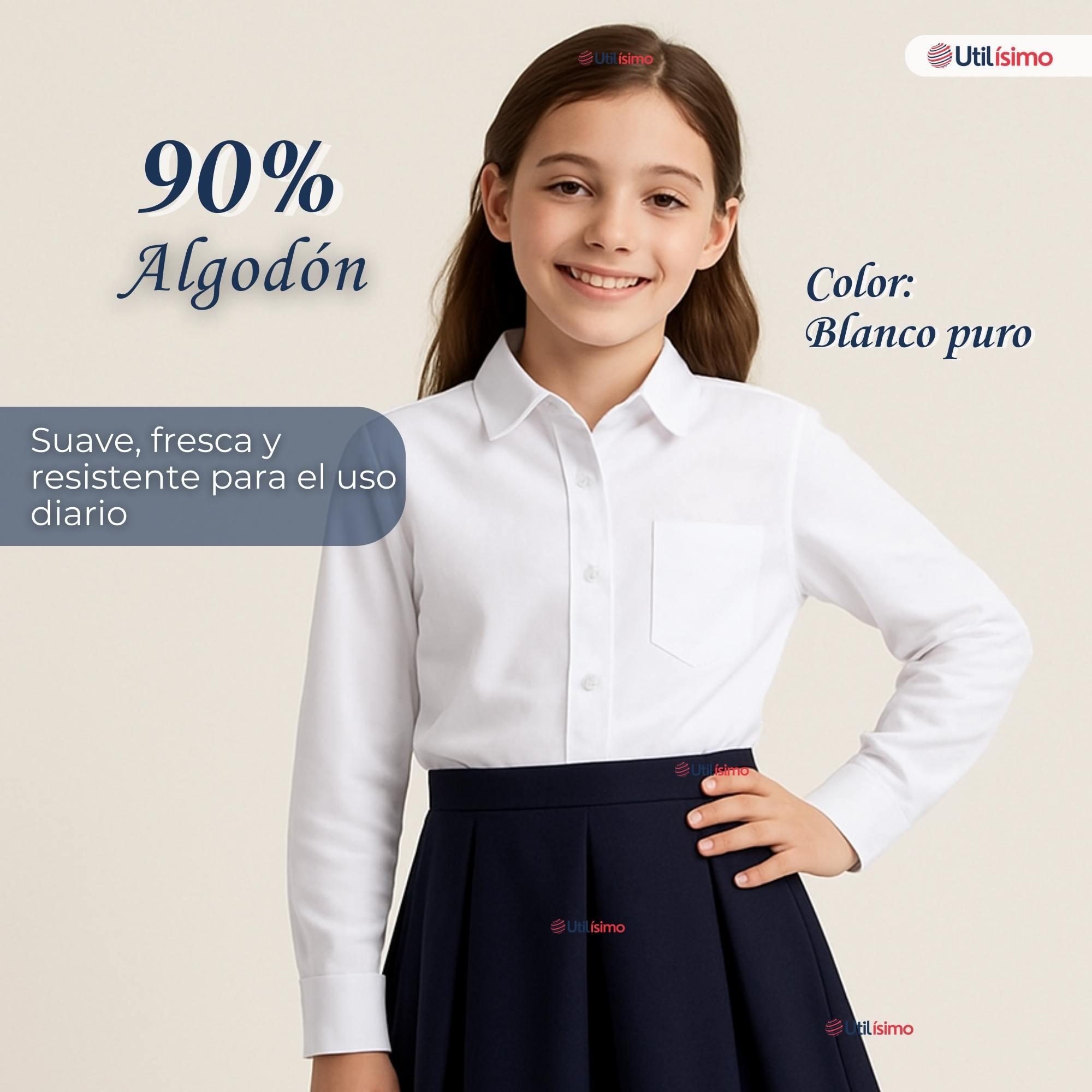 BLUSA ESCOLAR CAMISA BLANCA MANGA LARGA COLEGIO PARA NIÑAS Y JUVENIL - 5