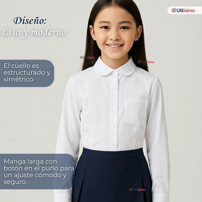 BLUSA ESCOLAR CAMISA BLANCA MANGA LARGA COLEGIO PARA NIÑAS Y JUVENIL - 7