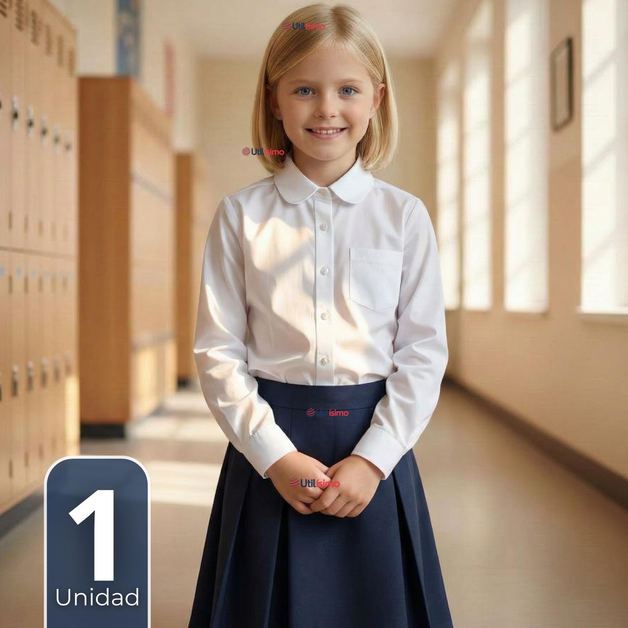 BLUSA ESCOLAR CAMISA BLANCA MANGA LARGA COLEGIO PARA NIÑAS Y JUVENIL - 1