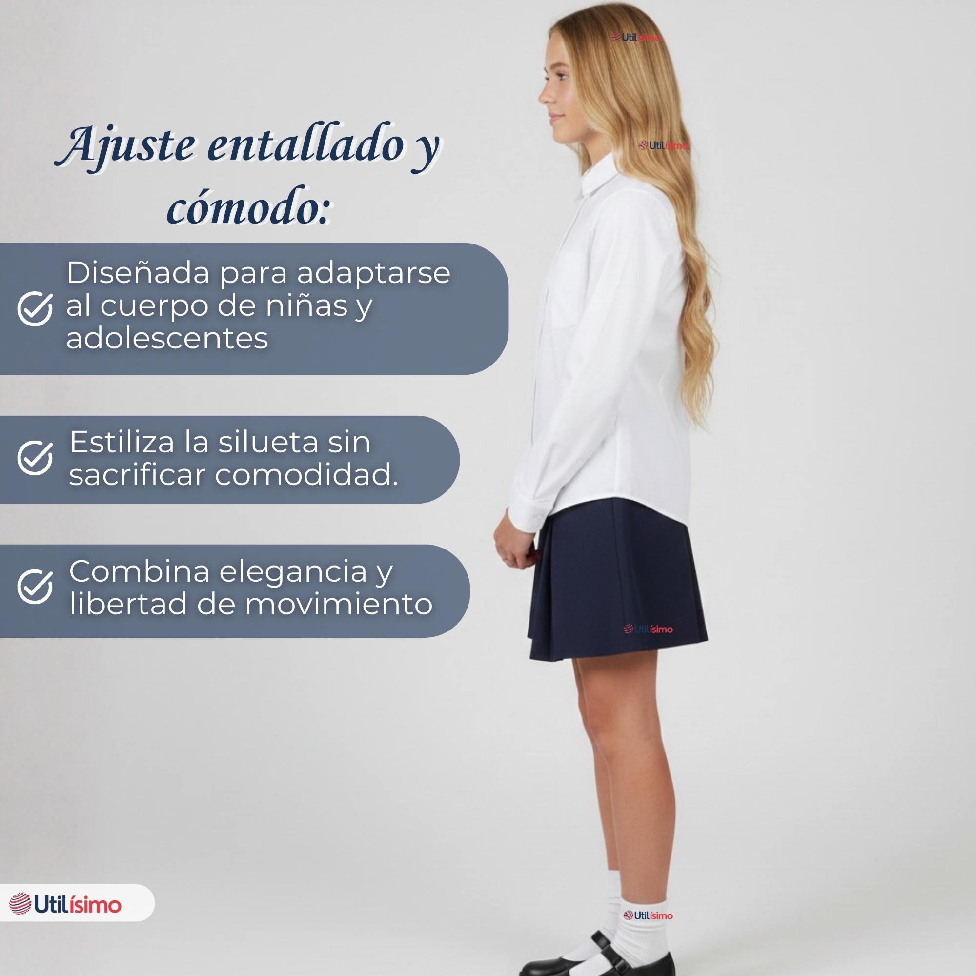 BLUSA ESCOLAR CAMISA BLANCA MANGA LARGA COLEGIO PARA NIÑAS Y JUVENIL - 8