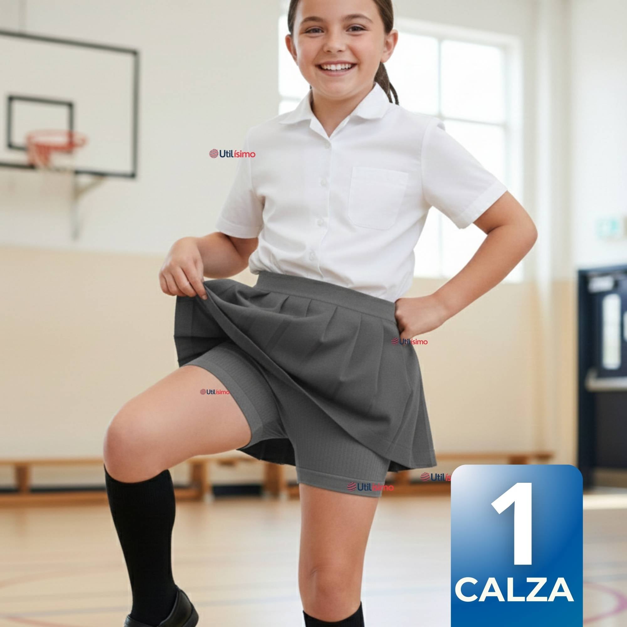 CALZA CORTA ESCOLAR COLOR GRIS PATA DEPORTIVAS NIÑA - 1