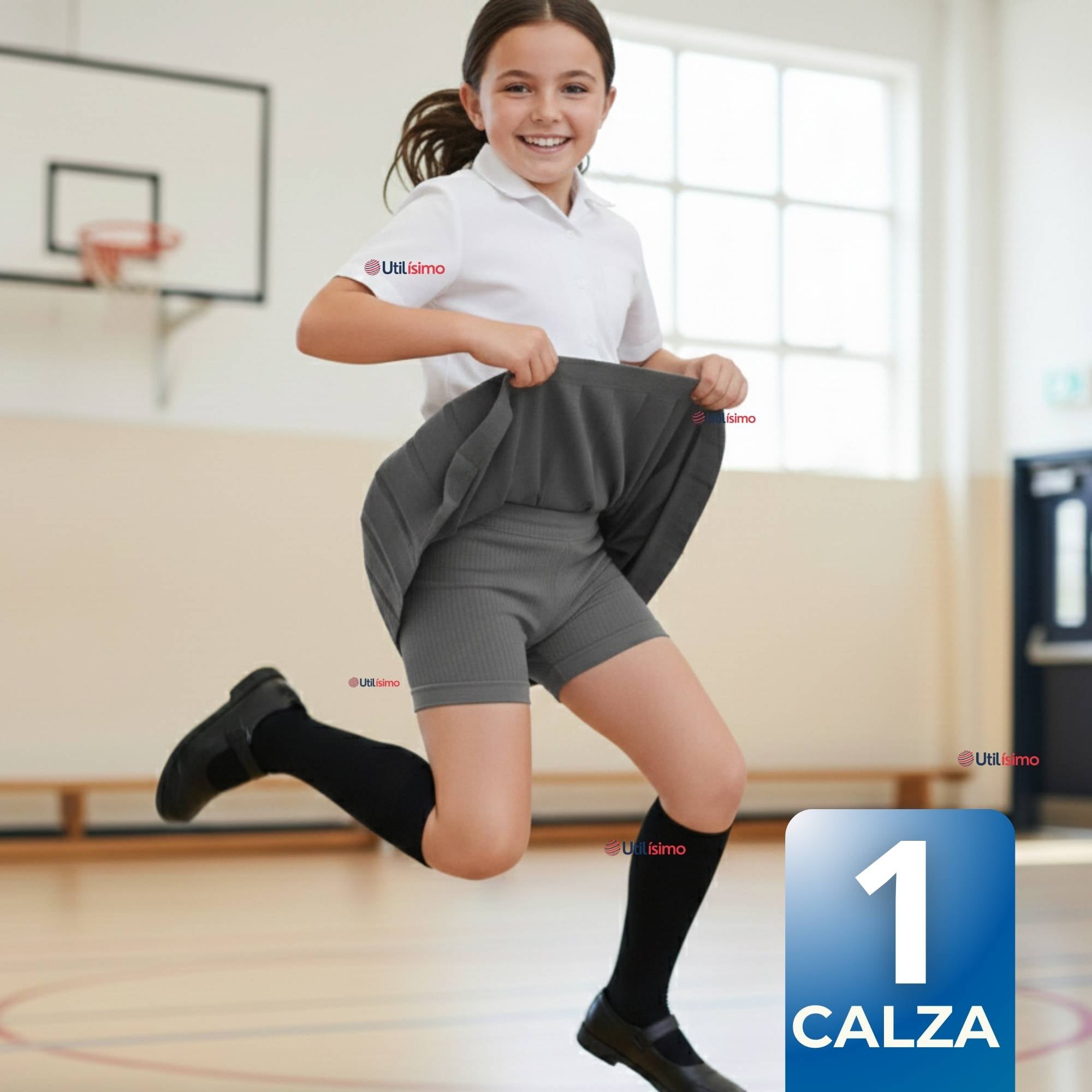 CALZA CORTA ESCOLAR COLOR GRIS PATA DEPORTIVAS NIÑA - 1