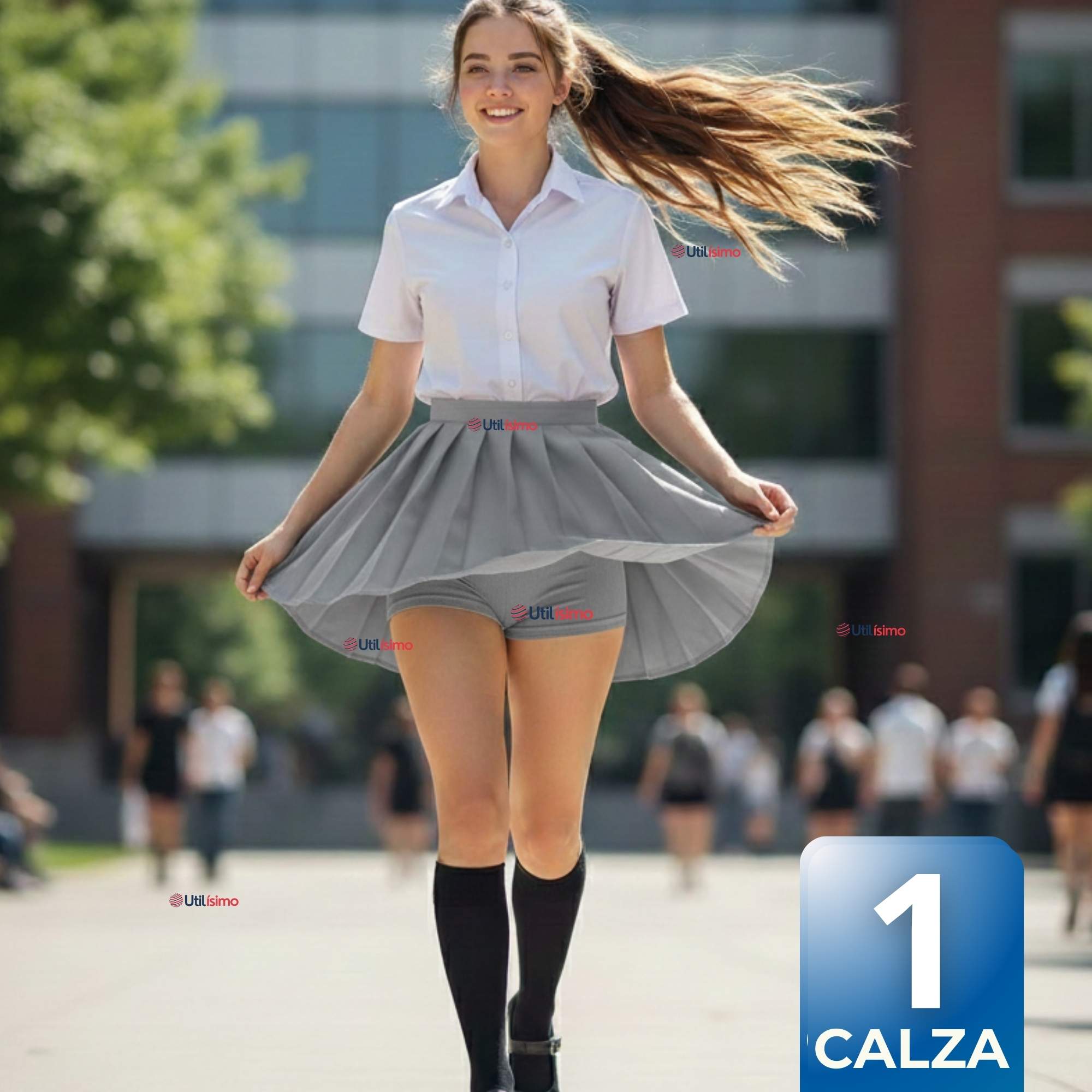 CALZA CORTA ESCOLAR COLOR GRIS PATA DEPORTIVAS JUVENIL - 1