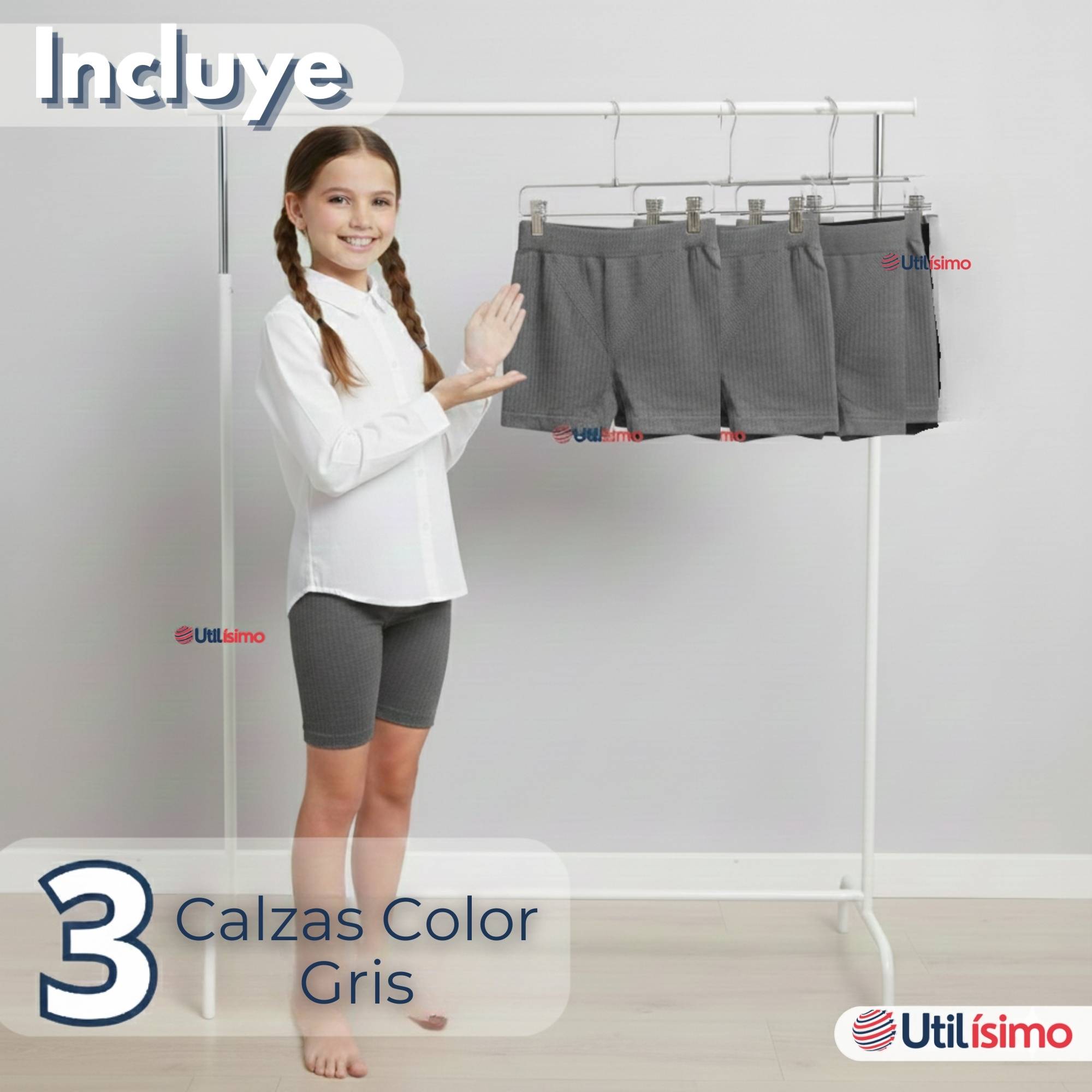 PACK 3 CALZAS CORTAS ESCOLAR PATA DEPORTIVAS NIÑA COLOR GRIS - 2