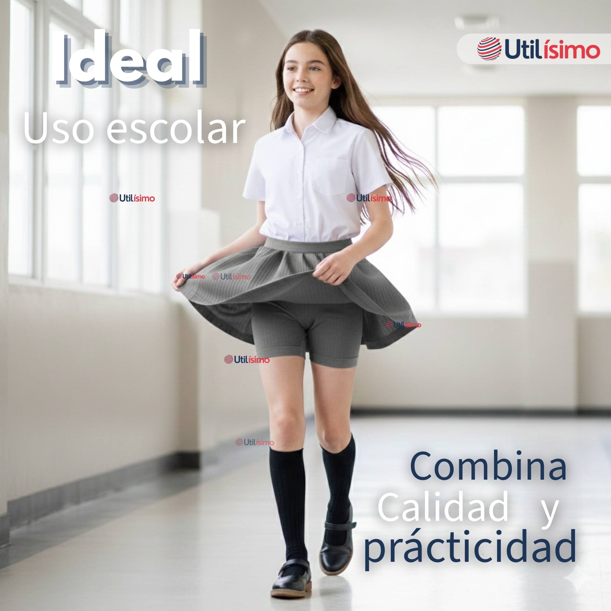PACK 3 CALZAS CORTAS ESCOLAR PATA DEPORTIVAS NIÑA COLOR GRIS - 4