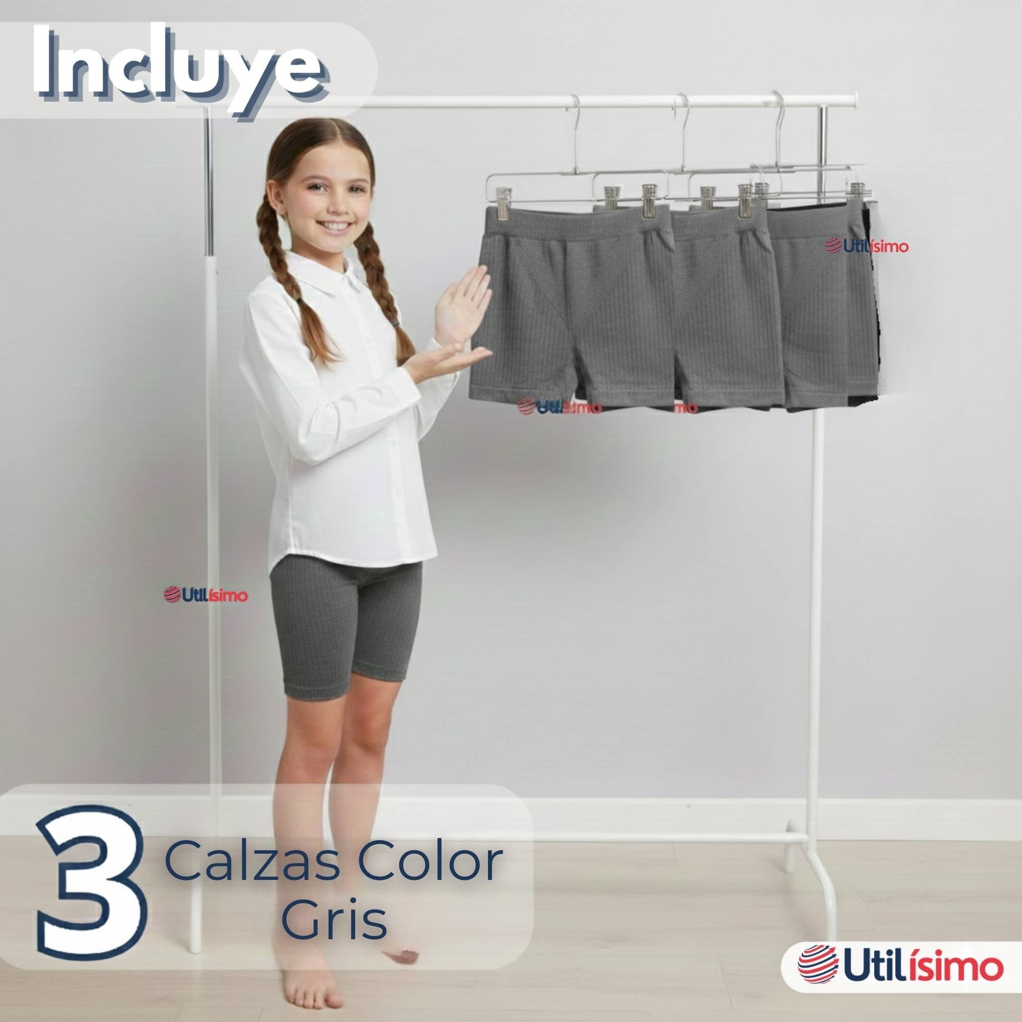 PACK 3 CALZAS CORTAS ESCOLAR PATA DEPORTIVAS NIÑA COLOR GRIS - 3
