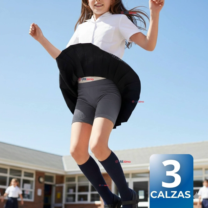 PACK 3 CALZAS CORTAS ESCOLAR PATA DEPORTIVAS NIÑA JUVENIL COLOR GRIS - 1