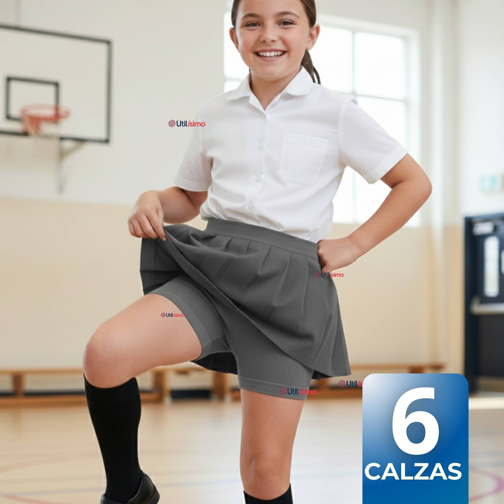 PACK 6 CALZAS CORTAS ESCOLAR PATA DEPORTIVAS NIÑA JUVENIL COLOR GRIS - 1