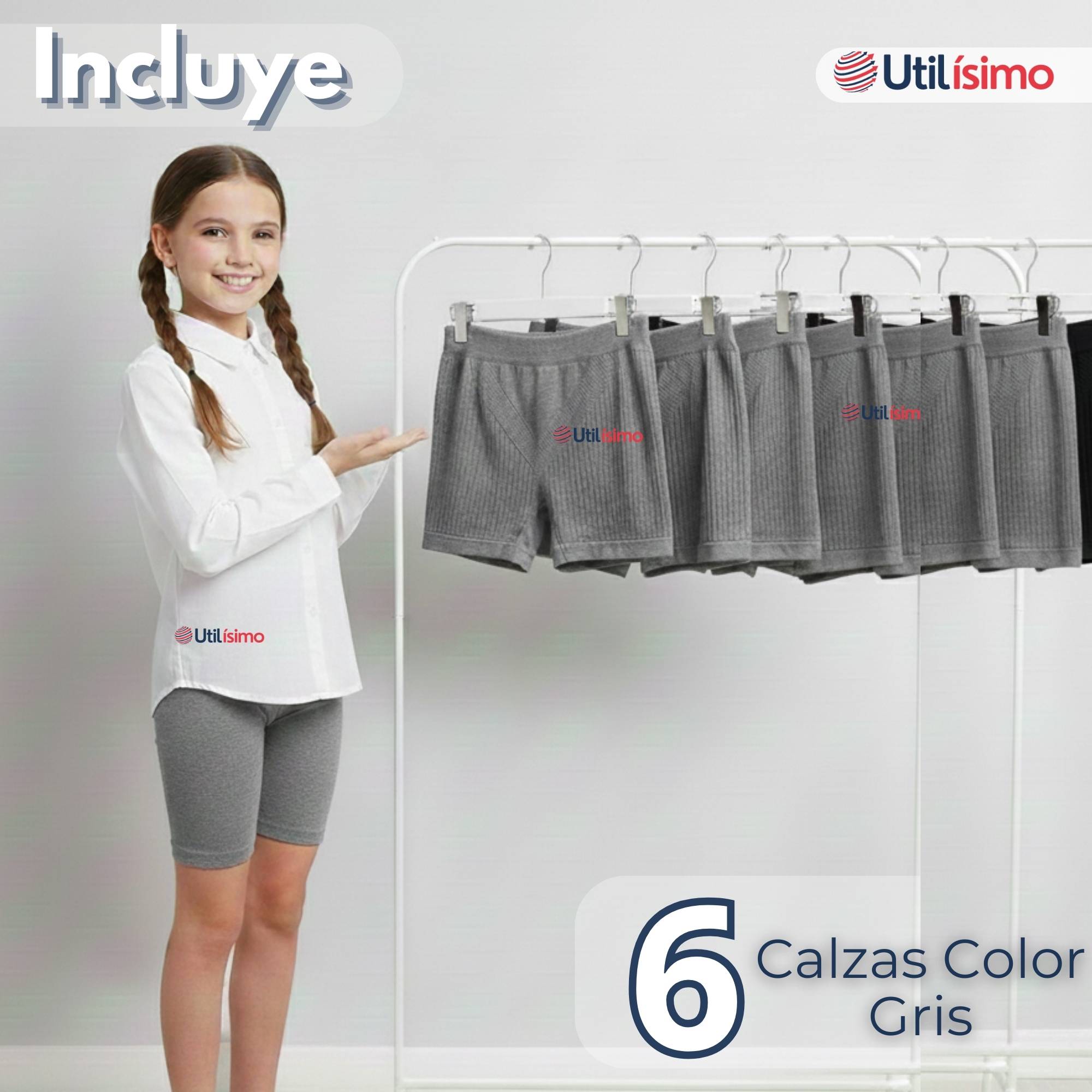 PACK 6 CALZAS CORTAS ESCOLAR PATA DEPORTIVAS NIÑA JUVENIL COLOR GRIS - 2
