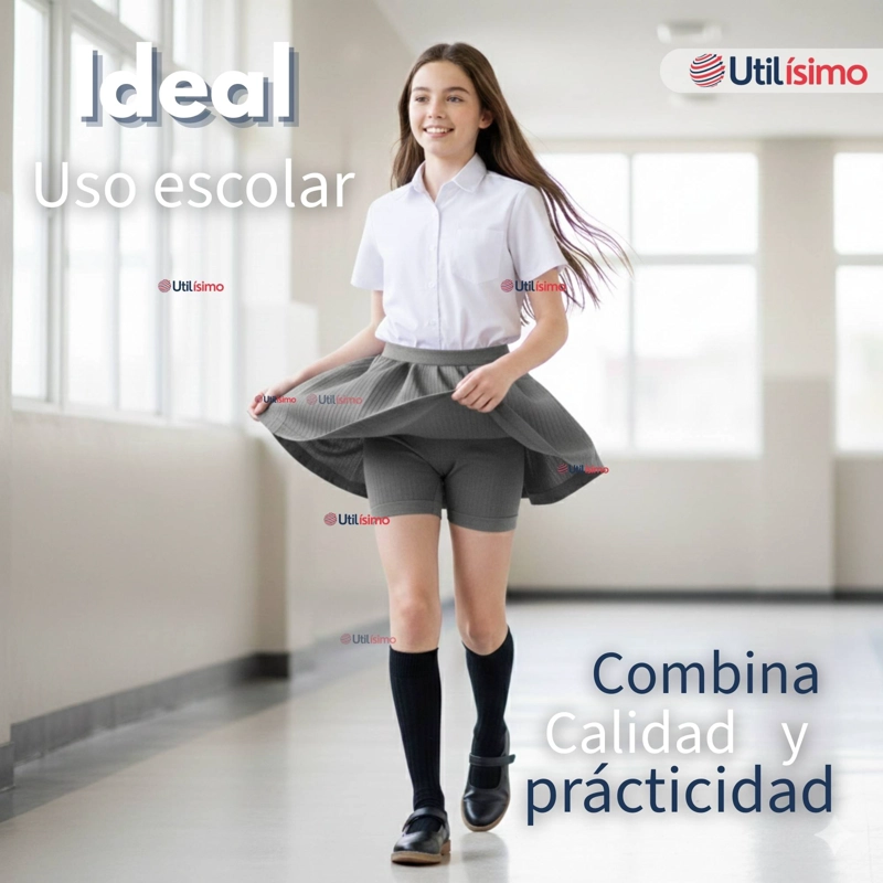 PACK 6 CALZAS CORTAS ESCOLAR PATA DEPORTIVAS NIÑA JUVENIL COLOR GRIS - 3