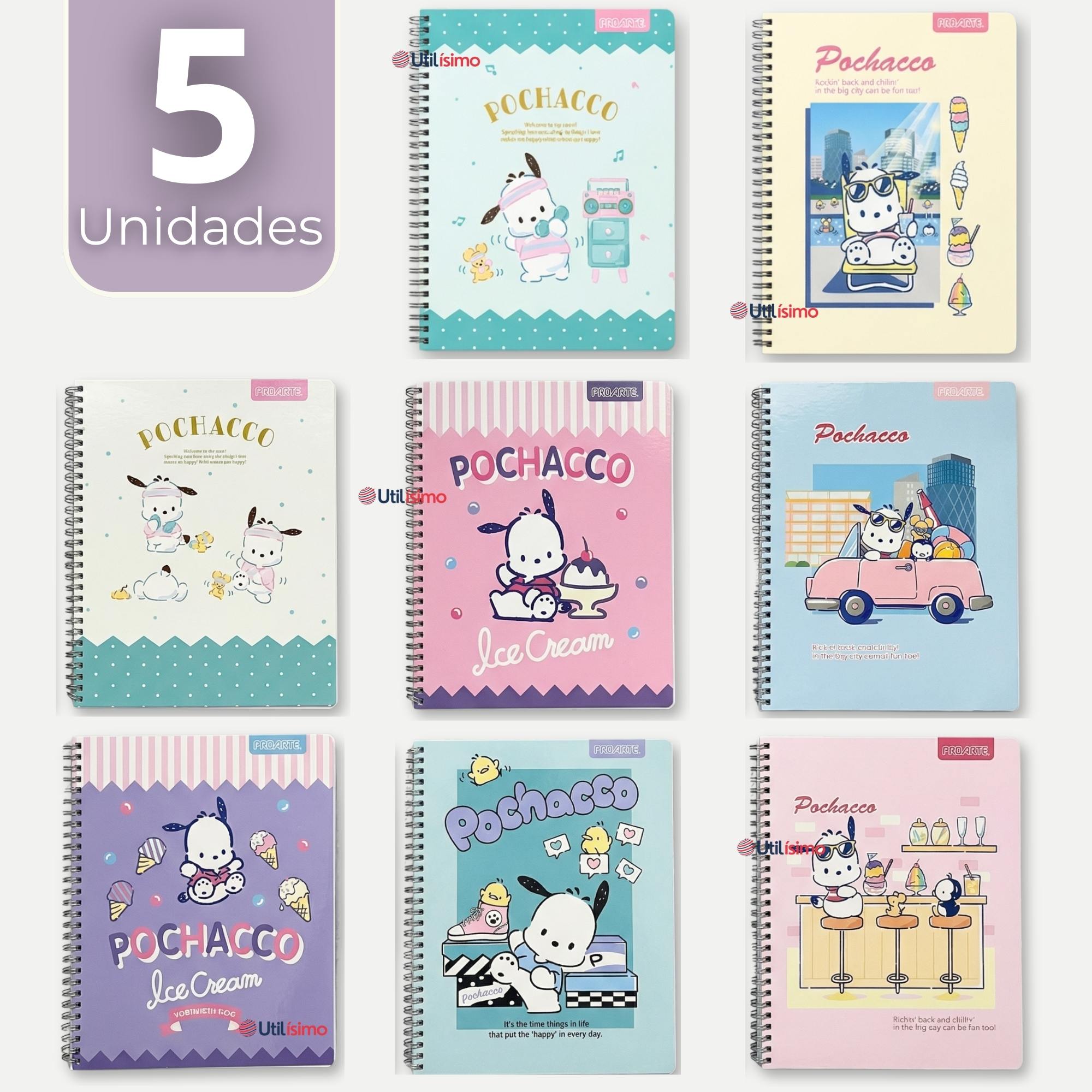 PACK 5 CUADERNOS UNIVERSITARIOS POCHACCO 100 HOJAS PROARTE DISEÑOS SURTIDOS - 1