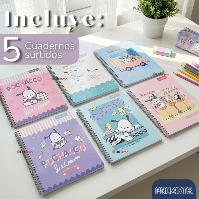 PACK 5 CUADERNOS UNIVERSITARIOS POCHACCO 100 HOJAS PROARTE DISEÑOS SURTIDOS - 2
