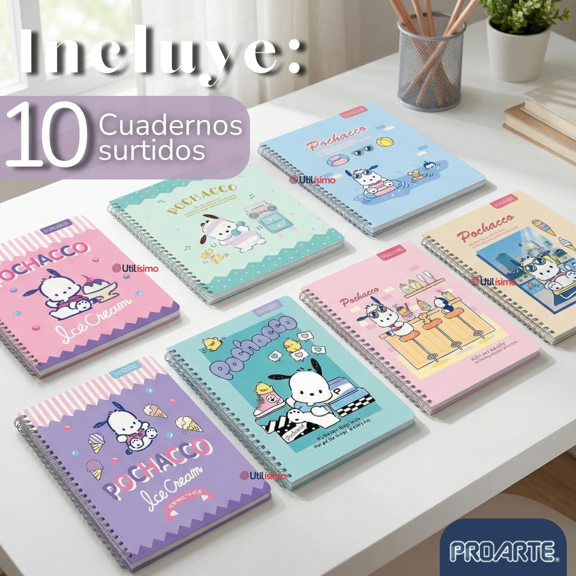 PACK 10 CUADERNOS UNIVERSITARIOS POCHACCO 100 HOJAS PROARTE DISEÑOS SURTIDOS - 1