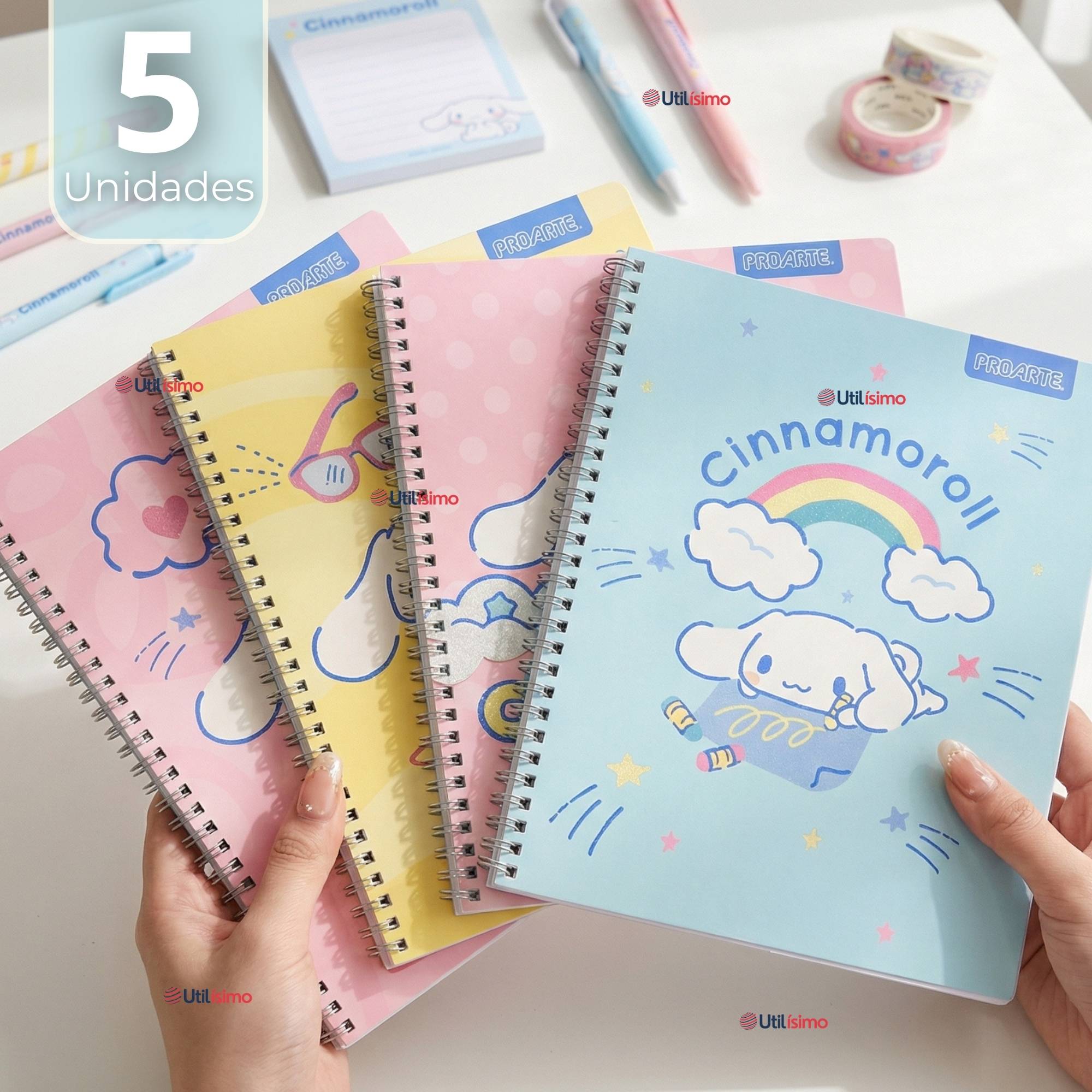 PACK 5 CUADERNOS UNIVERSITARIOS CINNAMOROLL 100 HOJAS PROARTE DISEÑOS SURTIDOS - 1