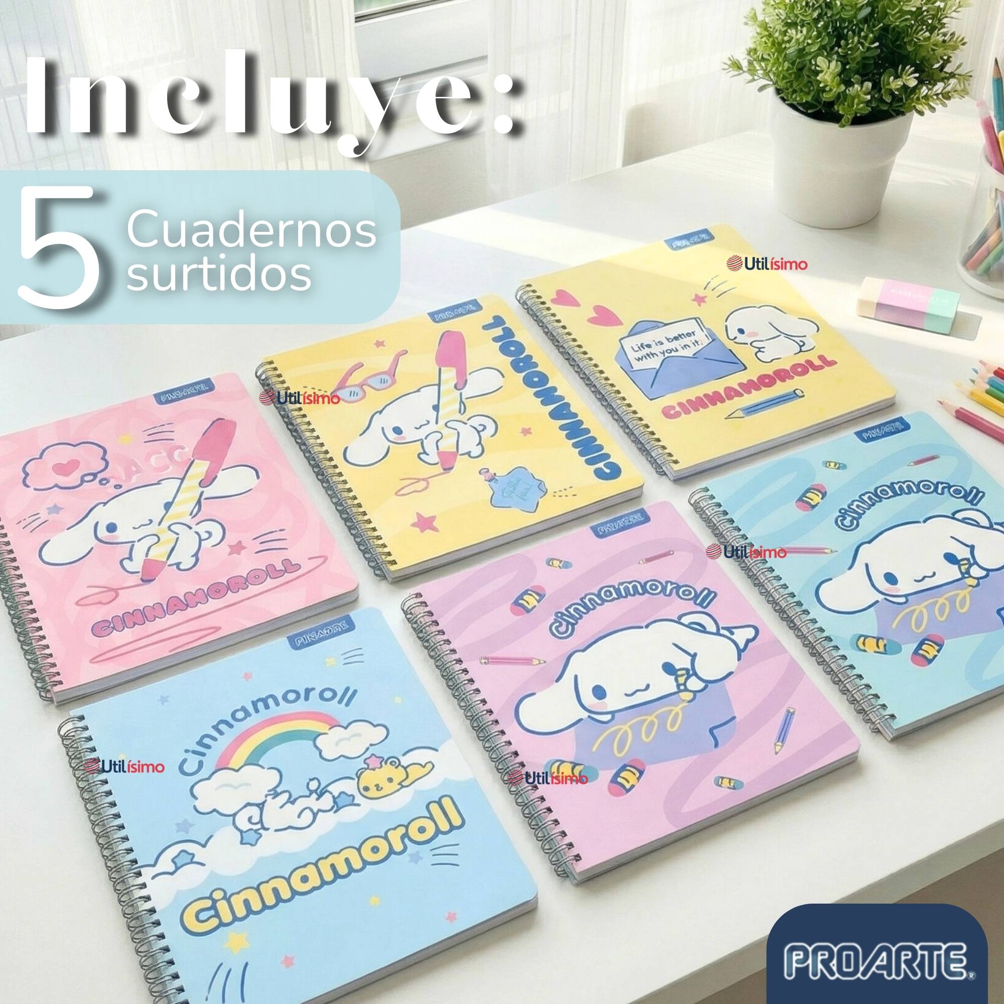 PACK 5 CUADERNOS UNIVERSITARIOS CINNAMOROLL 100 HOJAS PROARTE DISEÑOS SURTIDOS - 2