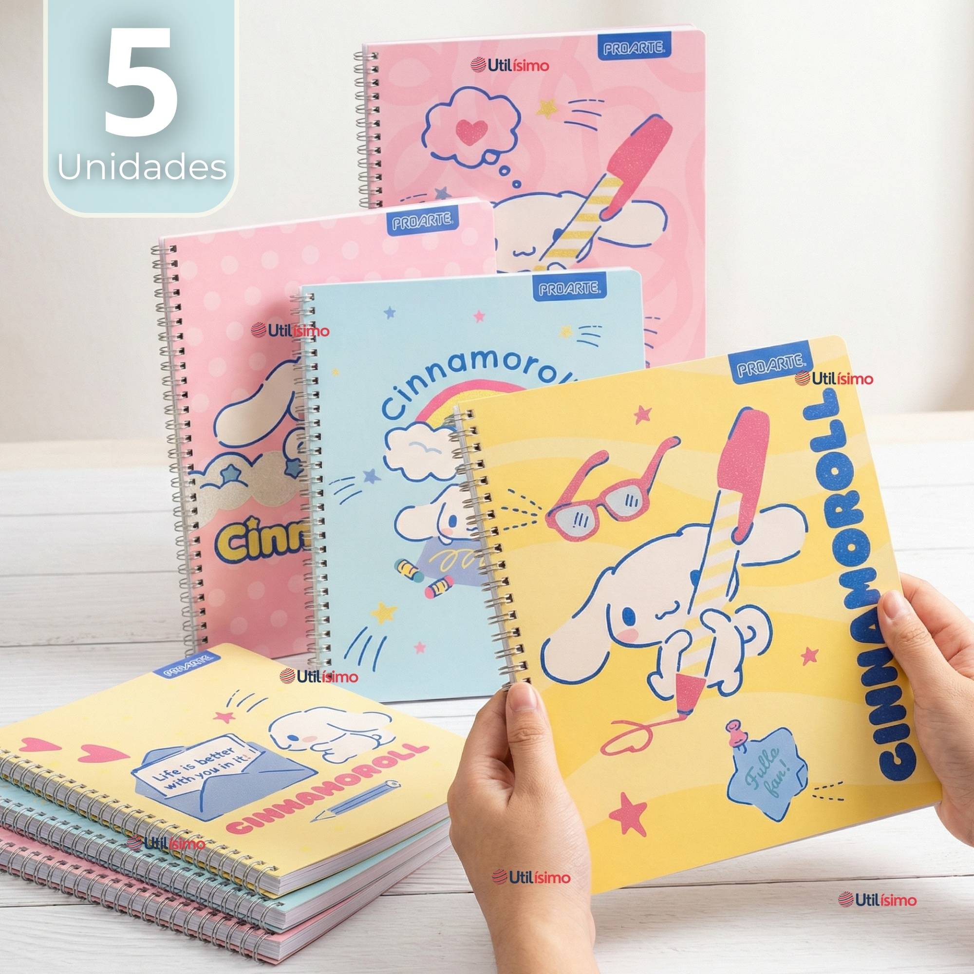 PACK 5 CUADERNOS UNIVERSITARIOS CINNAMOROLL 100 HOJAS PROARTE DISEÑOS SURTIDOS - 1