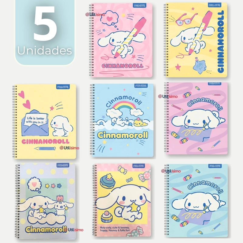 PACK 5 CUADERNOS UNIVERSITARIOS CINNAMOROLL 100 HOJAS PROARTE DISEÑOS SURTIDOS - 1
