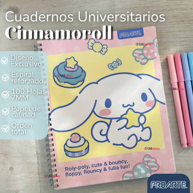 PACK 5 CUADERNOS UNIVERSITARIOS CINNAMOROLL 100 HOJAS PROARTE DISEÑOS SURTIDOS - 3