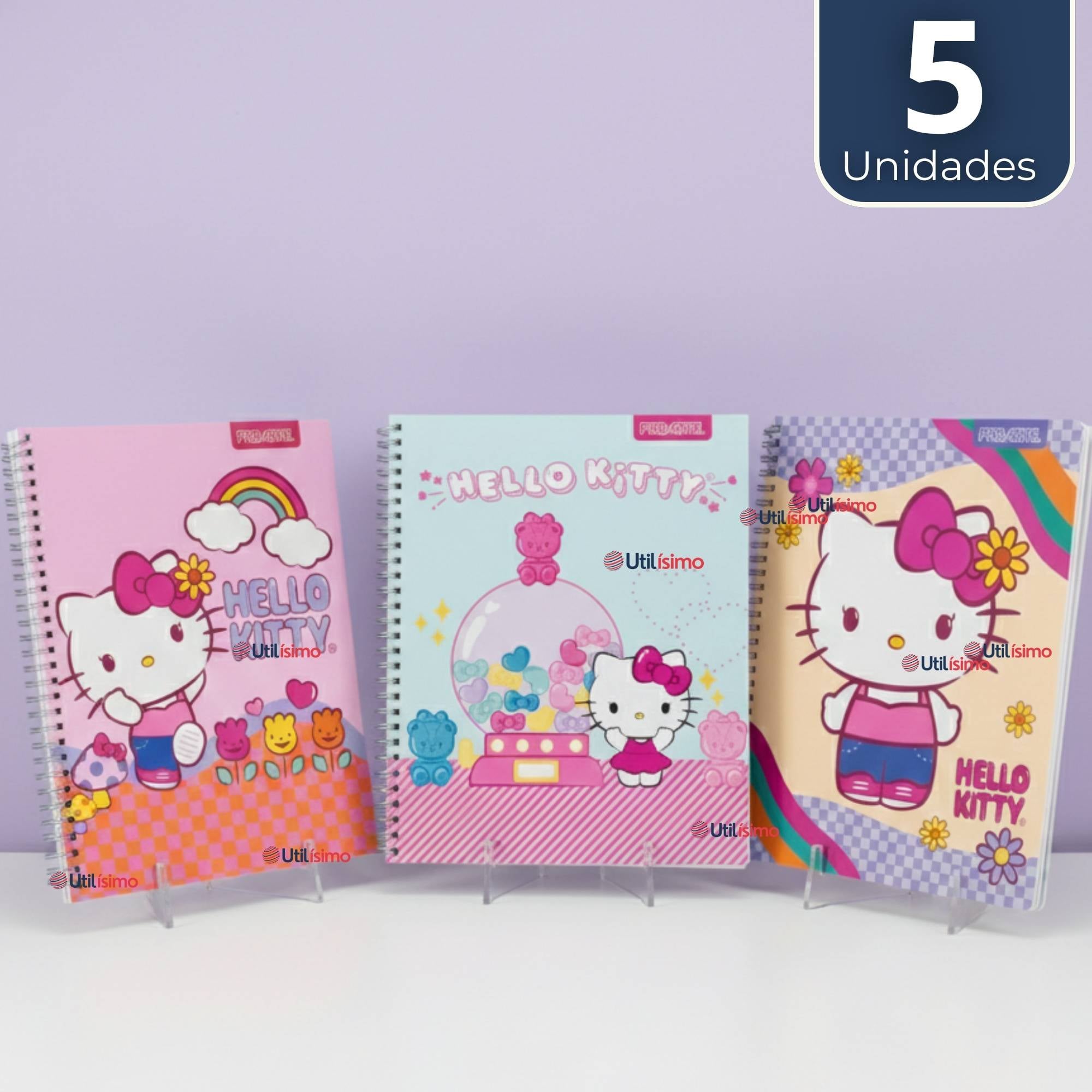 PACK 5 CUADERNOS UNIVERSITARIOS HELLO KITTY 100 HOJAS PROARTE DISEÑO SURTIDO - 1