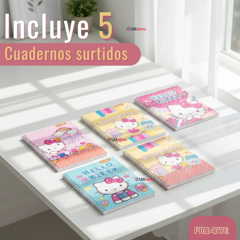 PACK 5 CUADERNOS UNIVERSITARIOS HELLO KITTY 100 HOJAS PROARTE DISEÑO SURTIDO - 2