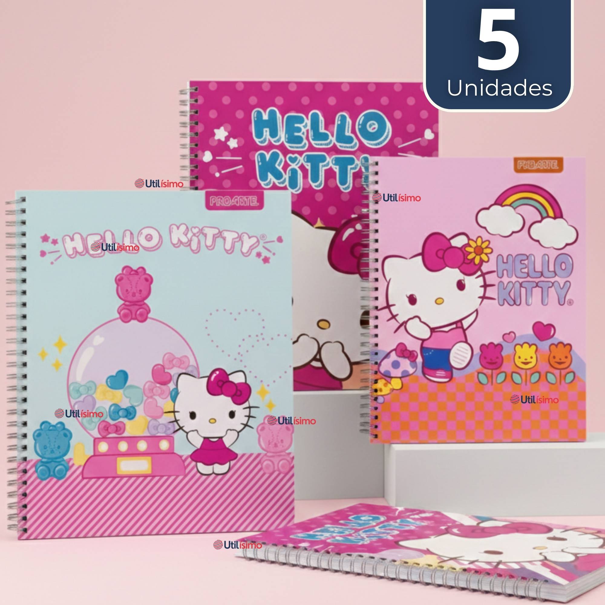 PACK 5 CUADERNOS UNIVERSITARIOS HELLO KITTY 100 HOJAS PROARTE DISEÑO SURTIDO - 1