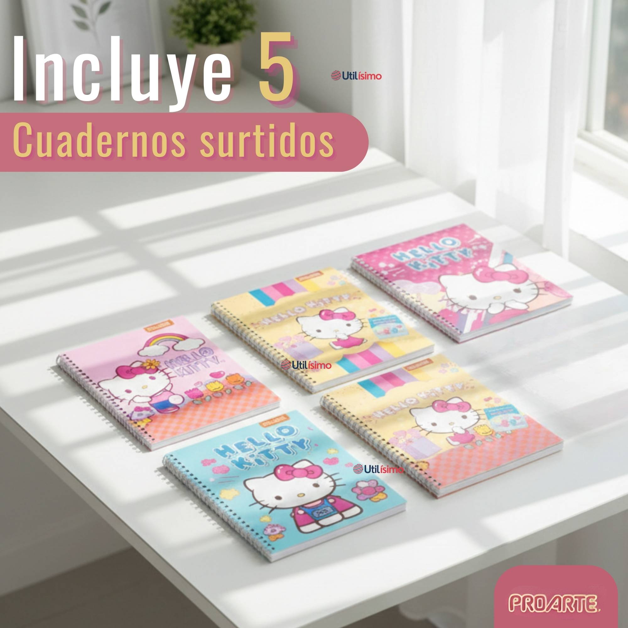 PACK 5 CUADERNOS UNIVERSITARIOS HELLO KITTY 100 HOJAS PROARTE DISEÑO SURTIDO - 2