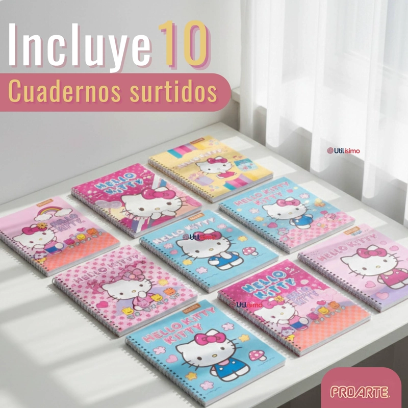 PACK 10 CUADERNOS UNIVERSITARIOS HELLO KITTY 100 HOJAS PROARTE DISEÑOS SURTIDOS - 2
