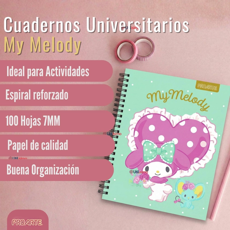 PACK 5 CUADERNOS UNIVERSITARIOS MY MELODY 100 HOJAS PROARTE DISEÑOS SURTIDOS - 3