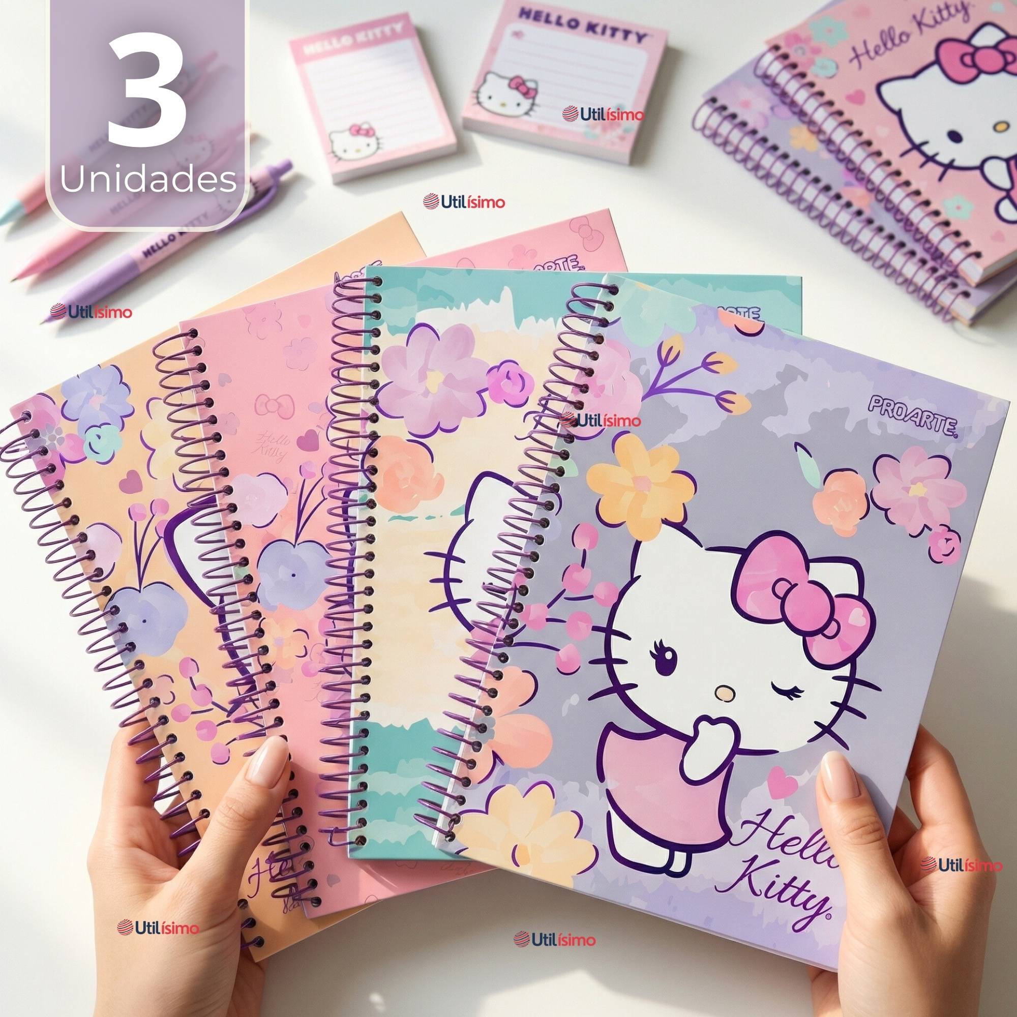 Pack 3 Cuadernos Universitario Hello Kitty 150 Hojas Tapa Gruesa Proarte Diseño Surtido - 1