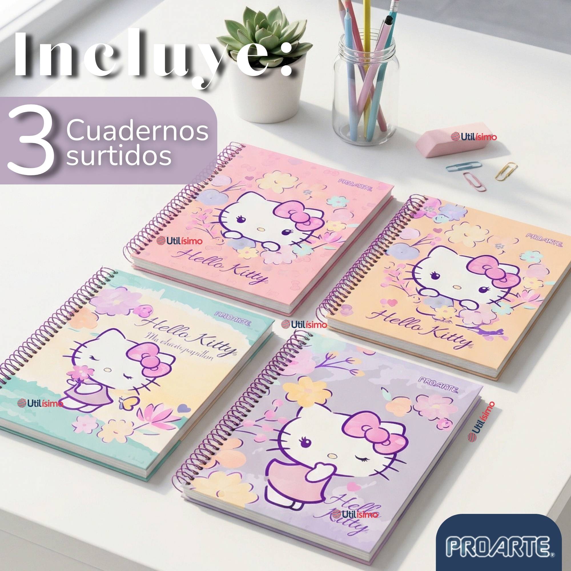 Pack 3 Cuadernos Universitario Hello Kitty 150 Hojas Tapa Gruesa Proarte Diseño Surtido - 4