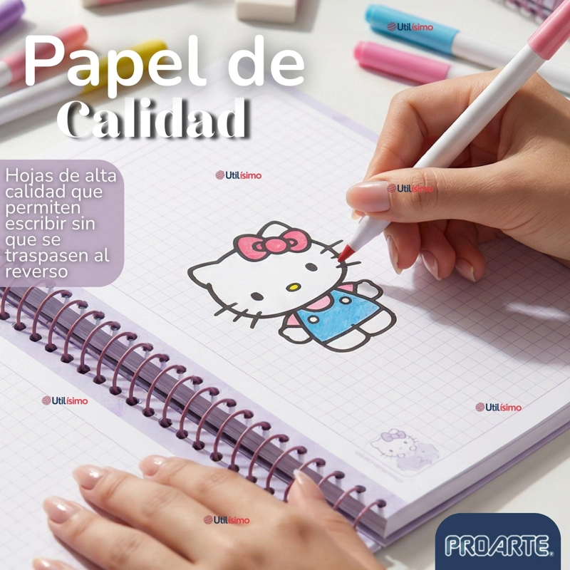 PACK 6 CUADERNOS UNIVERSITARIO HELLO KITTY 150 HOJAS TAPA GRUESA PROARTE DISEÑO SURTIDO - 3