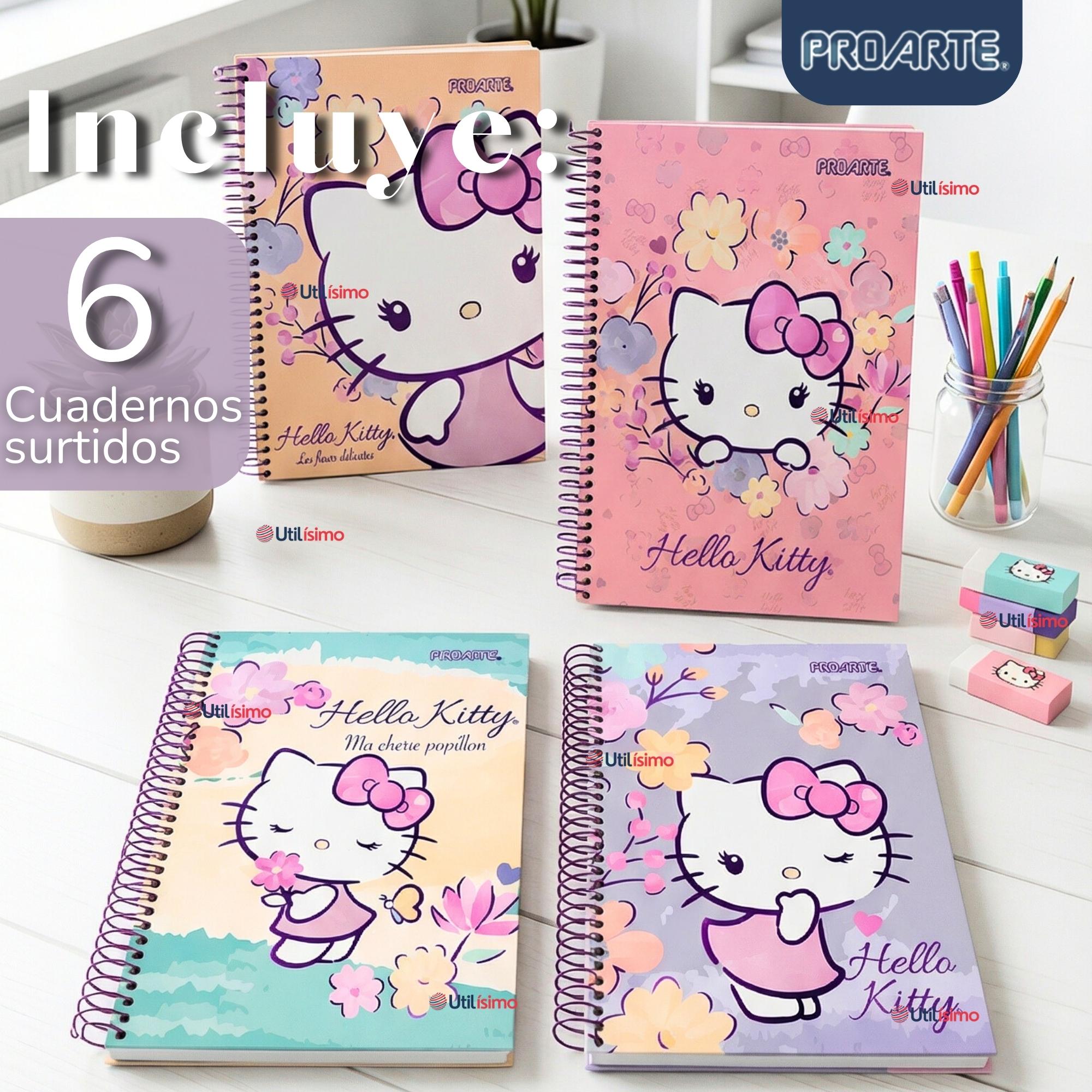 PACK 6 CUADERNOS UNIVERSITARIO HELLO KITTY 150 HOJAS TAPA GRUESA PROARTE DISEÑO SURTIDO - 4