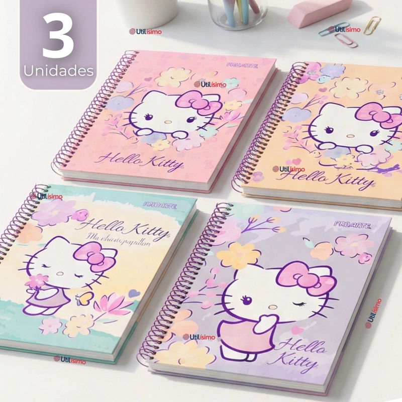 PACK 3 CUADERNOS UNIVERSITARIO HELLO KITTY 150 HOJAS TAPA GRUESA PROARTE DISEÑO SURTIDO - 1