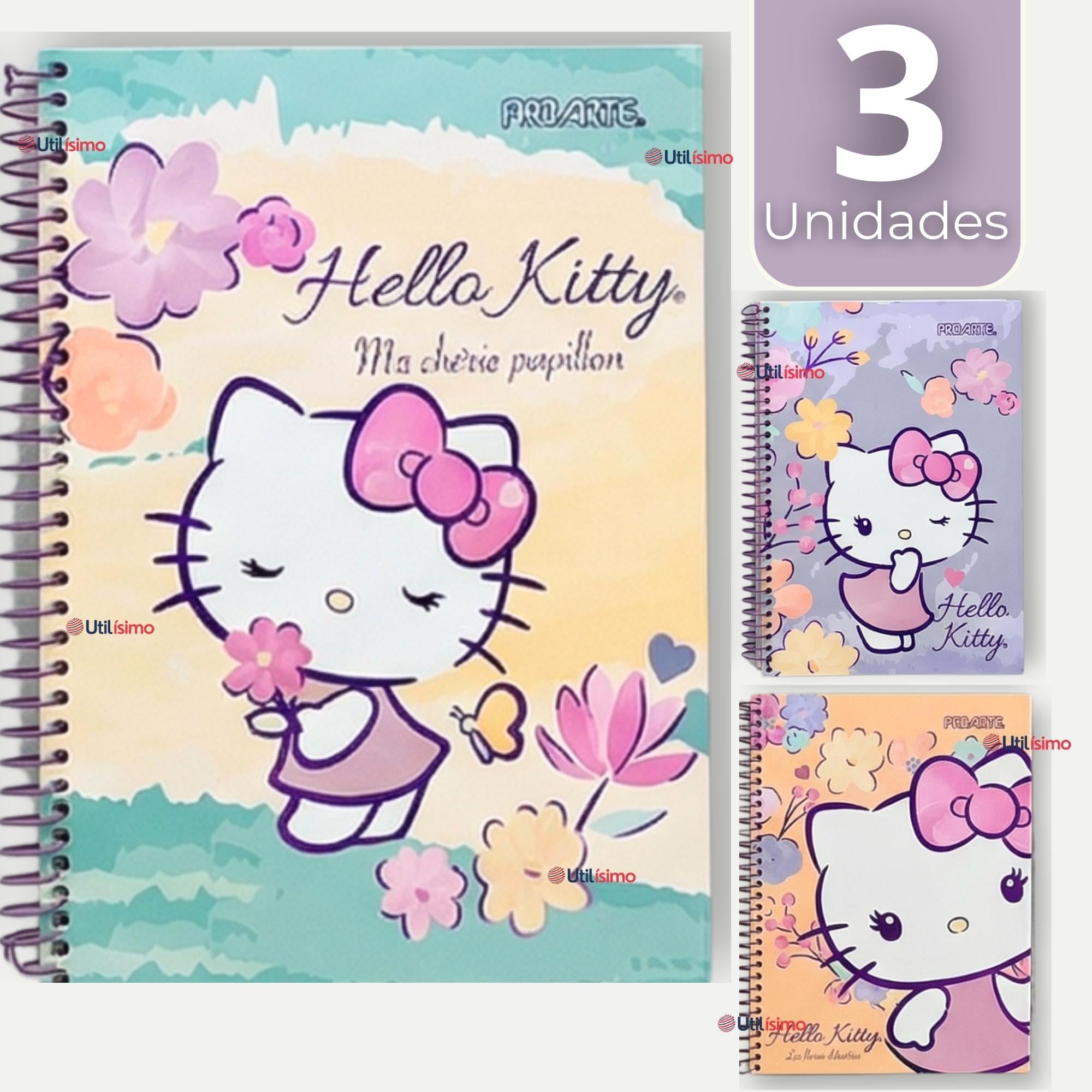 PACK 3 CUADERNOS UNIVERSITARIO HELLO KITTY 150 HOJAS TAPA GRUESA PROARTE DISEÑO SURTIDO - 1