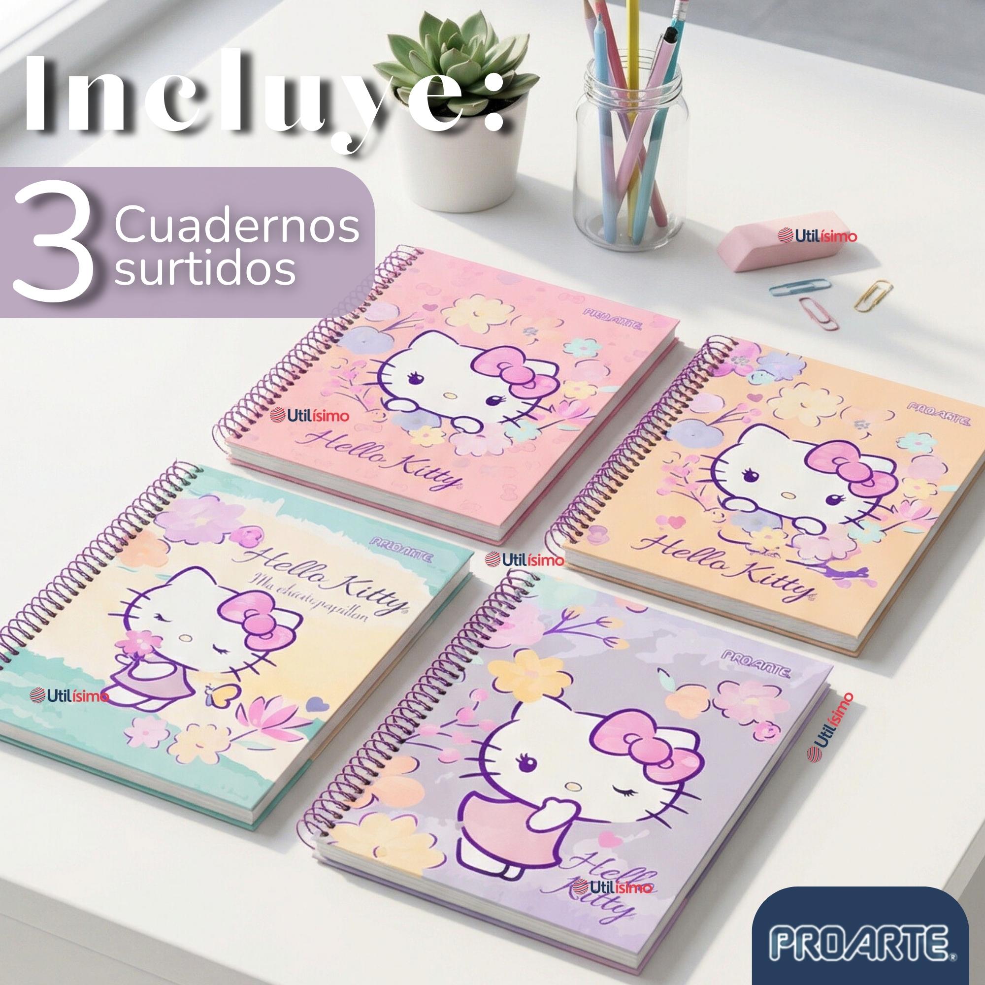 PACK 3 CUADERNOS UNIVERSITARIO HELLO KITTY 150 HOJAS TAPA GRUESA PROARTE DISEÑO SURTIDO - 4