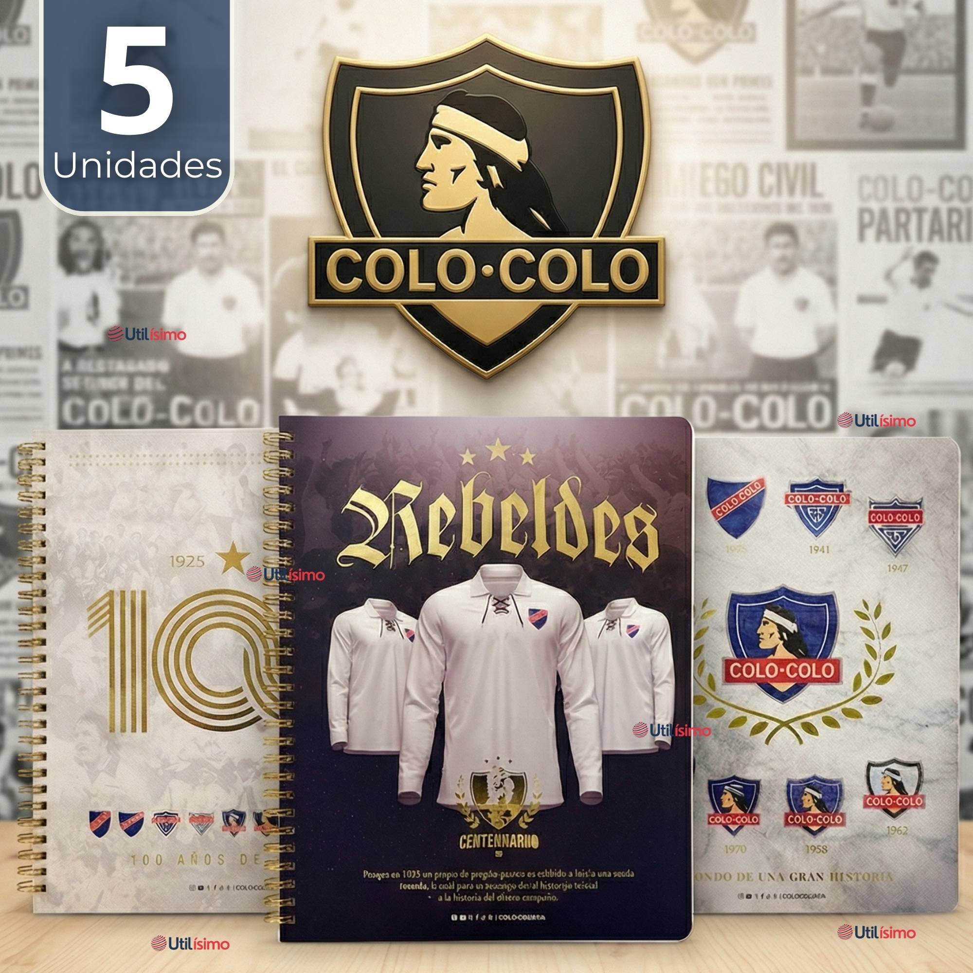 PACK 5 UNIDADES CUADERNOS COLO COLO CENTENARIO 100 HOJAS DISEÑOS SURTIDOS - 1