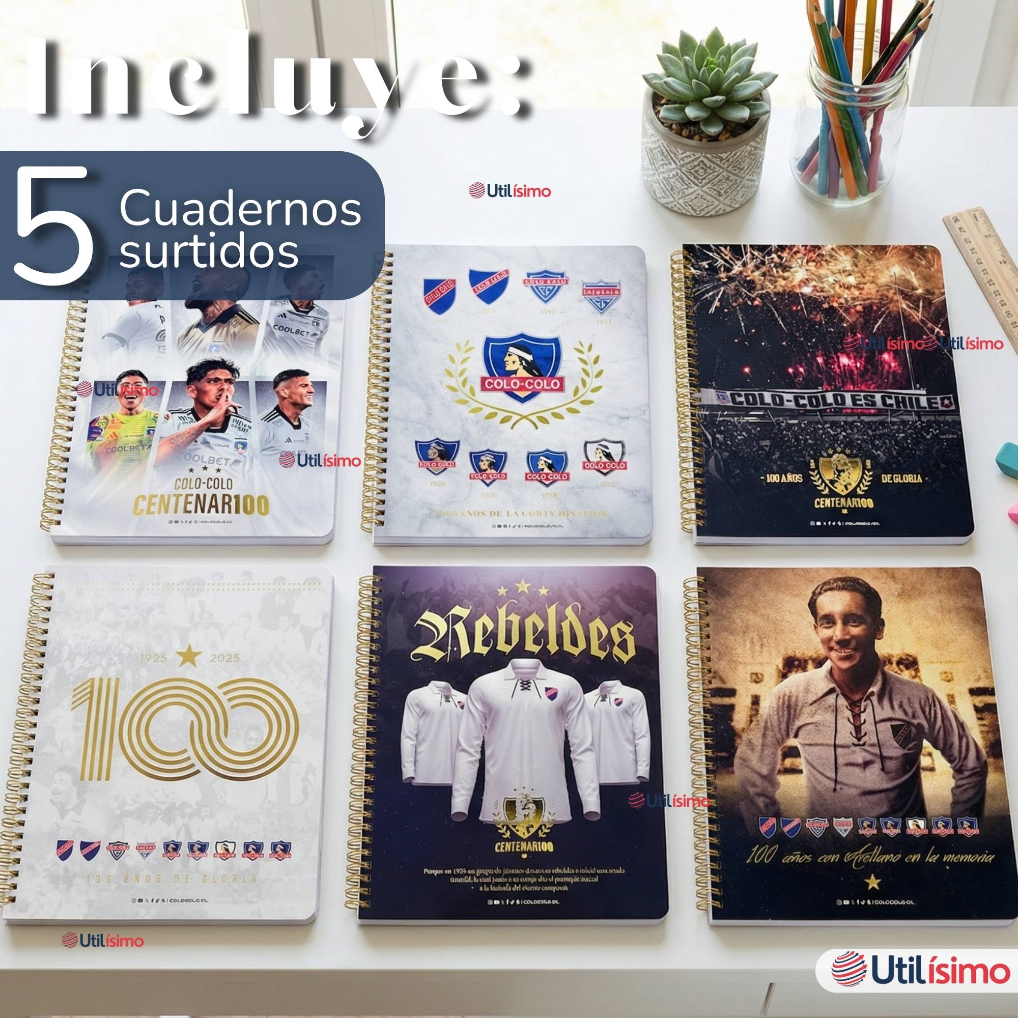 PACK 5 UNIDADES CUADERNOS COLO COLO CENTENARIO 100 HOJAS DISEÑOS SURTIDOS - 2