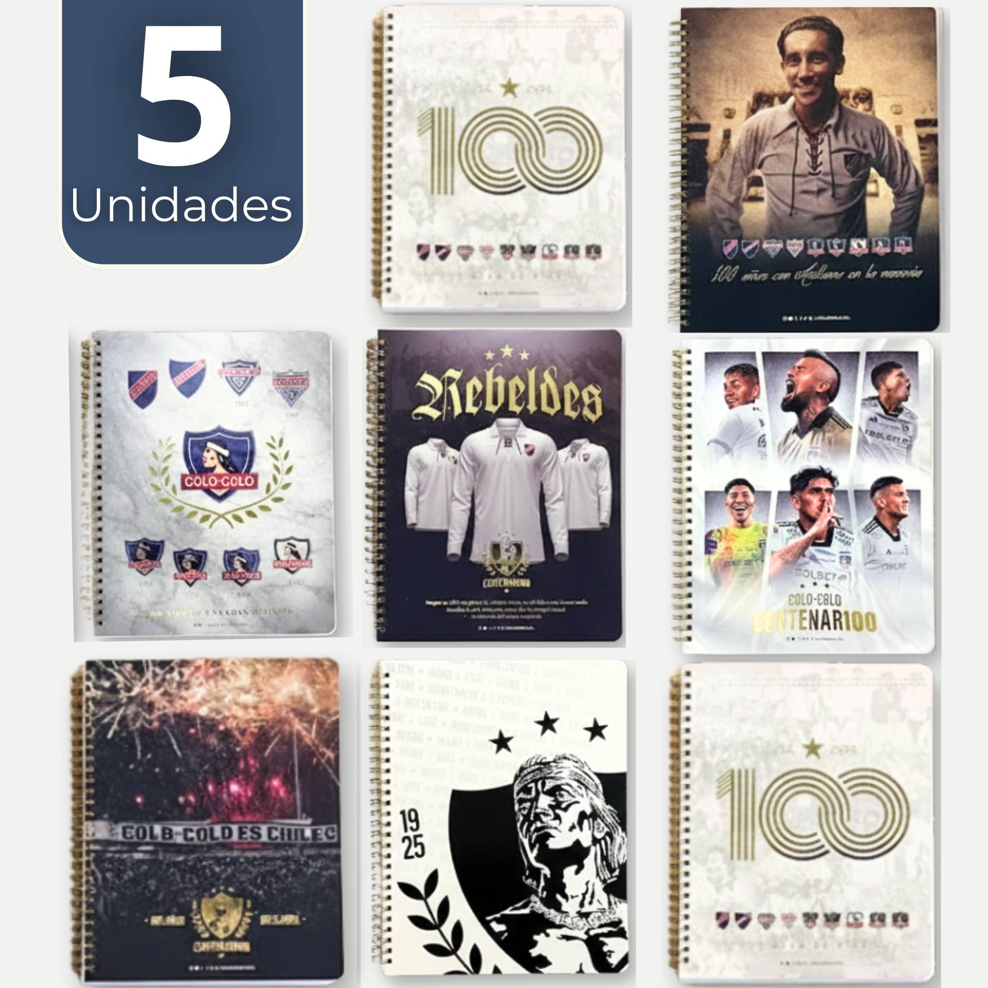 PACK 5 UNIDADES CUADERNOS COLO COLO CENTENARIO 100 HOJAS DISEÑOS SURTIDOS - 1