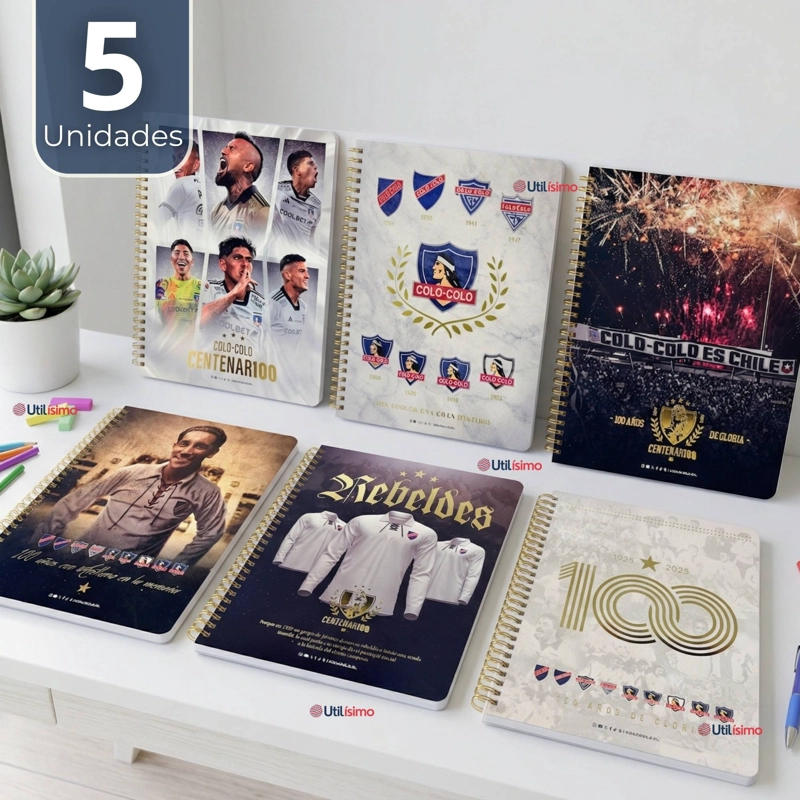 PACK 5 UNIDADES CUADERNOS COLO COLO CENTENARIO 100 HOJAS DISEÑOS SURTIDOS - 1