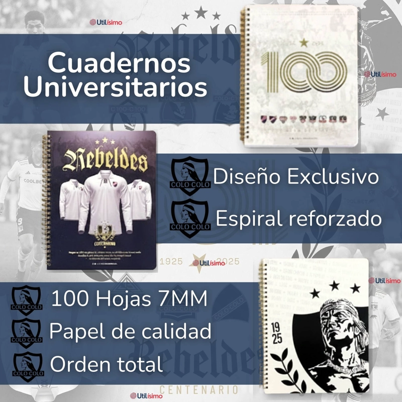 PACK 10 UNIDADES CUADERNOS COLO COLO CENTENARIO 100 HOJAS DISEÑOS SURTIDOS - 3