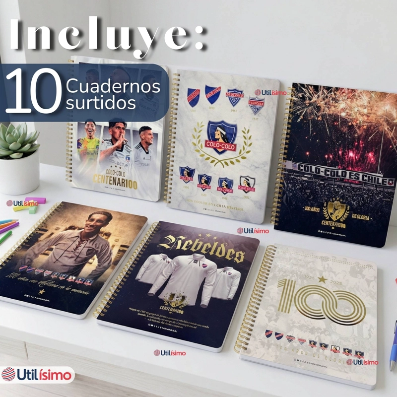 PACK 10 UNIDADES CUADERNOS COLO COLO CENTENARIO 100 HOJAS DISEÑOS SURTIDOS - 2