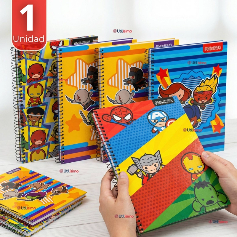 CUADERNO UNIVERSITARIO MARVEL HEROES KAWAII 150 HOJAS TAPA GRUESA PROARTE DISEÑO SURTIDO - 1