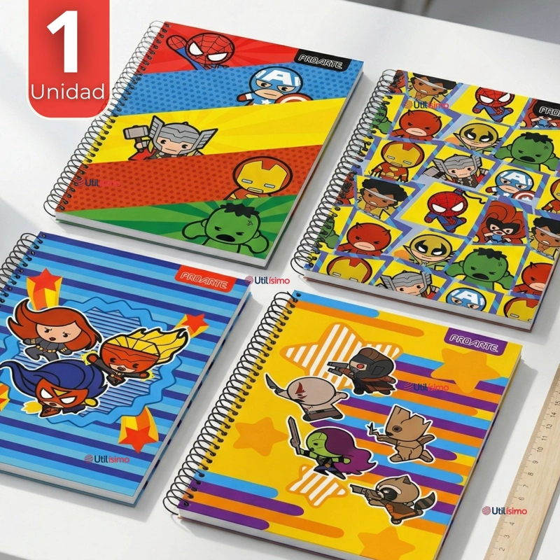CUADERNO UNIVERSITARIO MARVEL HEROES KAWAII 150 HOJAS TAPA GRUESA PROARTE DISEÑO SURTIDO - 1