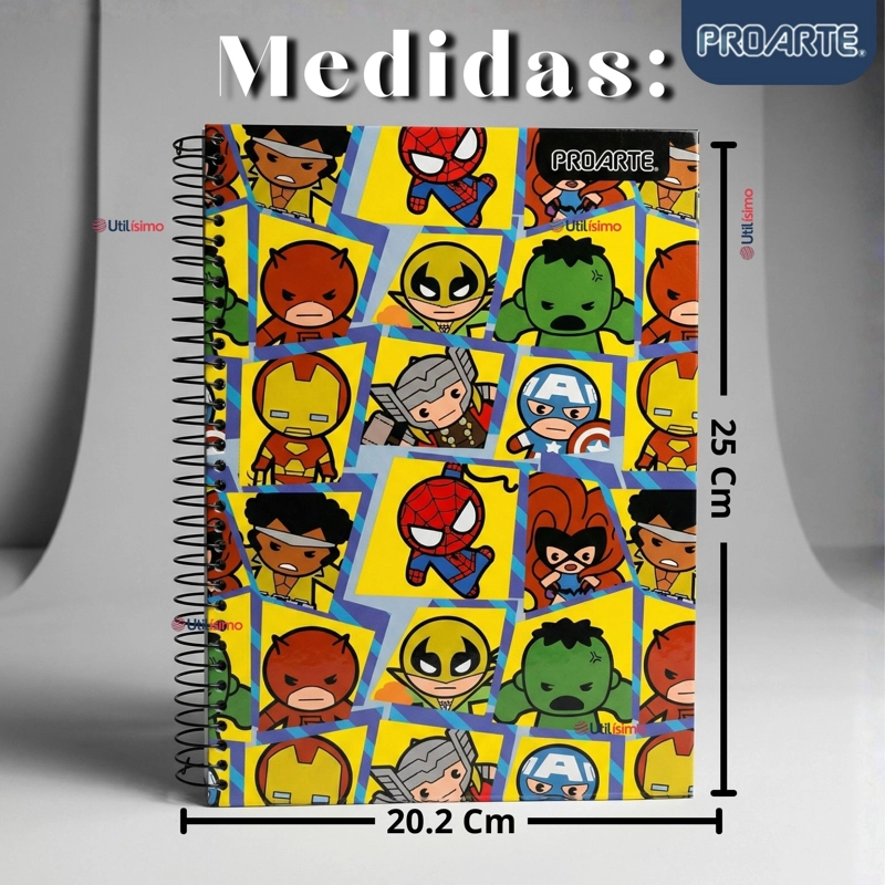 PACK 3 CUADERNOS UNIVERSITARIO MARVEL HEROES KAWAII 150 HOJAS TAPA GRUESA PROARTE DISEÑOS SURTIDOS - 6