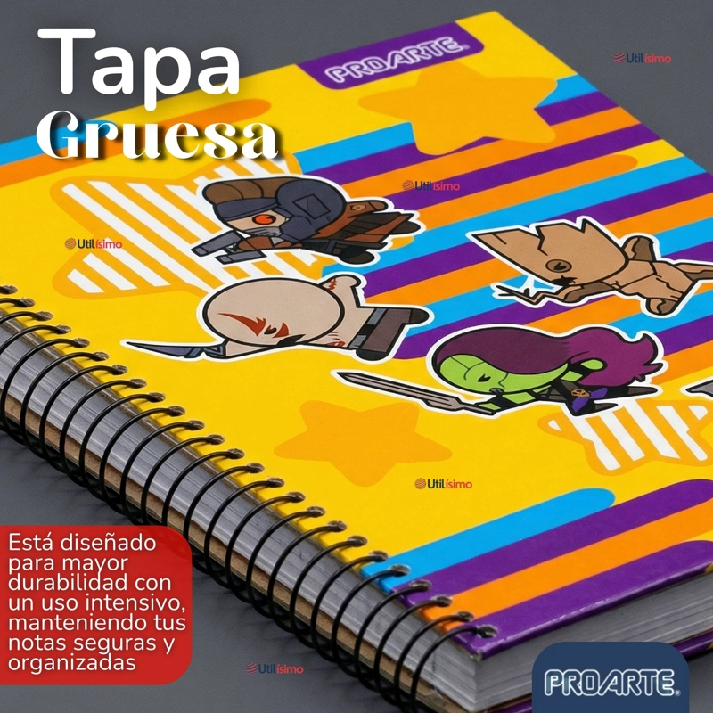 PACK 3 CUADERNOS UNIVERSITARIO MARVEL HEROES KAWAII 150 HOJAS TAPA GRUESA PROARTE DISEÑOS SURTIDOS - 9
