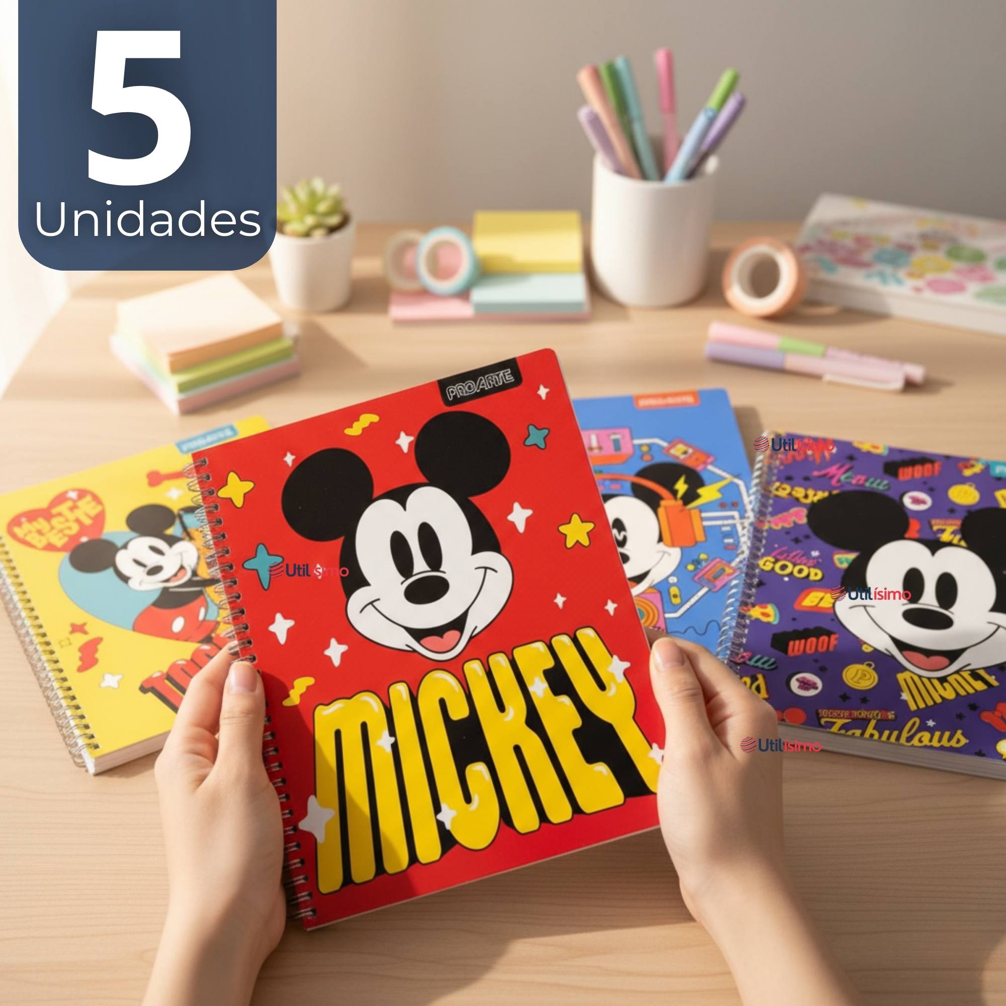 PACK 5 CUADERNOS UNIVERSITARIOS MICKEY MOUSE PROARTE 7MM 100 HOJAS DISEÑOS SURTIDOS - 1
